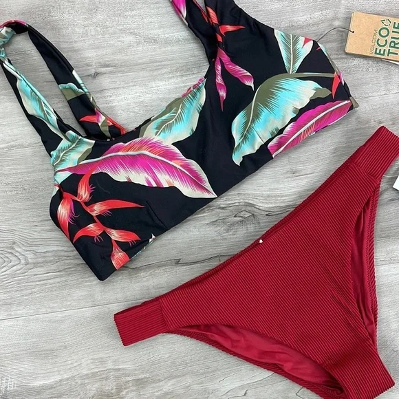 ☀️VOLCOM☀️RVCA☀️ FRONDS 4EVER CROP FADE OUT MEDIUM BIKINI SET - Picture 5 of 12